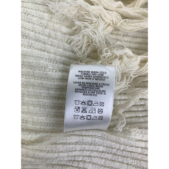 Eri And Ali Sweater Fringe Trim Open Back Cream Ribbed Knit Long Sleeves Small - Picture 11 of 11